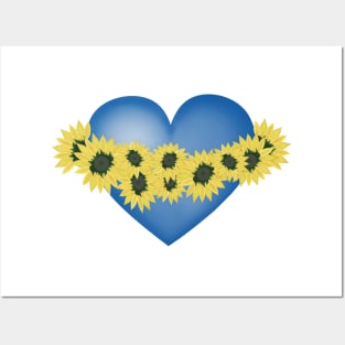 Sunflowers and heart. Love and flowers. Blue and yellow Posters and Art